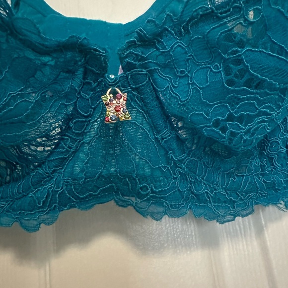 SAVAGE X FENTY aqua blue corded lace underwire balconette bra size 38DDD - Picture 2 of 5